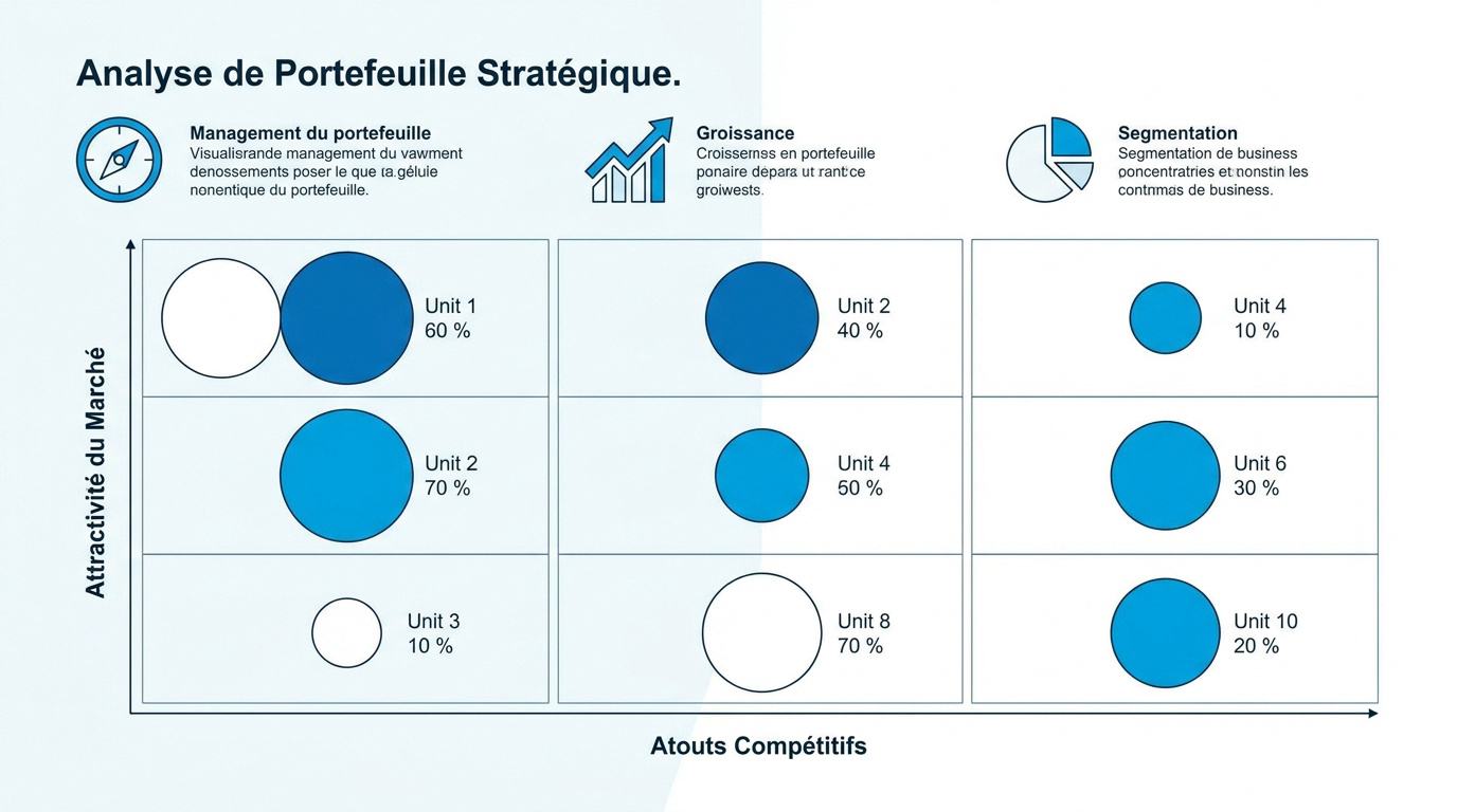 Schéma de la matrice McKinsey affichant les neuf cases d'analyse stratégique